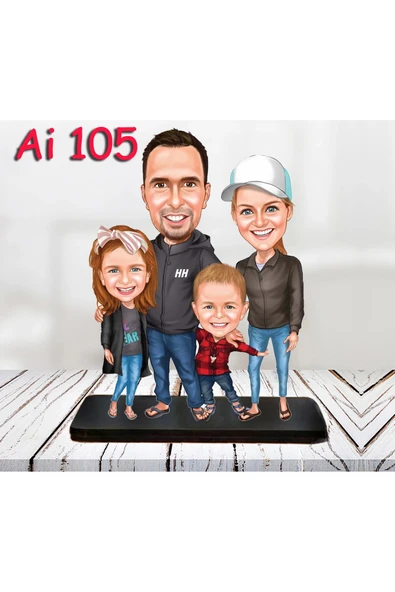 Kişiye Özel Ahşap Biblo - Aile Karikatür Biblo - 4 Kişilik Aile Biblo 23 ürün görseli 1
