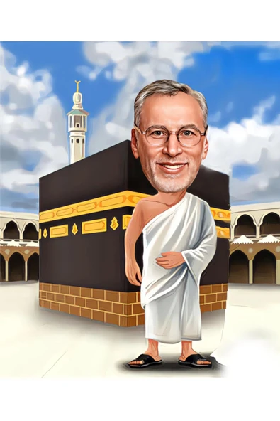 Kişiye Özel Ahşap Biblo - Hacı Karikatür Biblo - Kabe Biblo ürün görseli 1