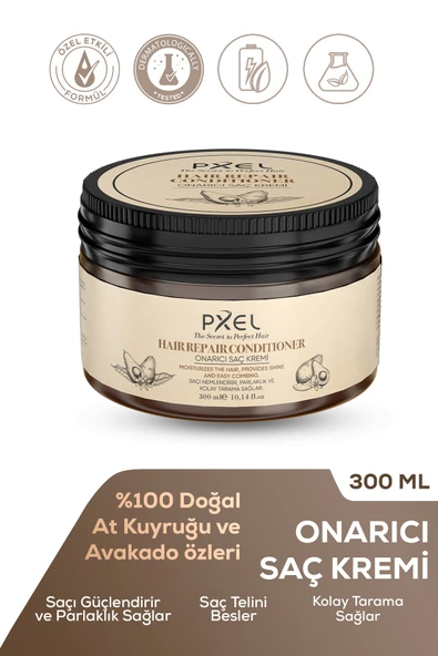 PXEL Onarıcı Saç Kremi 300 ML  Kuru ve Yıpranmış Saçlara Özel Yoğun Bakım  Shea Yağı, Biotin, Kafein ve Bitkisel Protein İçerikli Saç Kırığı Karşıtı ürün görseli 1
