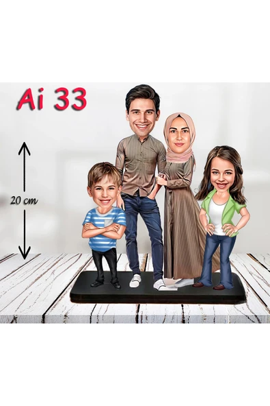 Kişiye Özel Ahşap Biblo - Tesettür Aile Karikatür Biblo - 4 Kişilik Aile Biblo ürün görseli 1