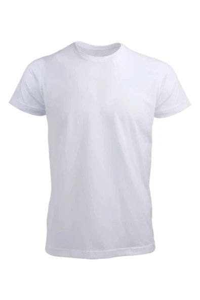 Düz Beyaz Polyester Tişört - Birinci Kalite Unisex Tişört ürün görseli 1