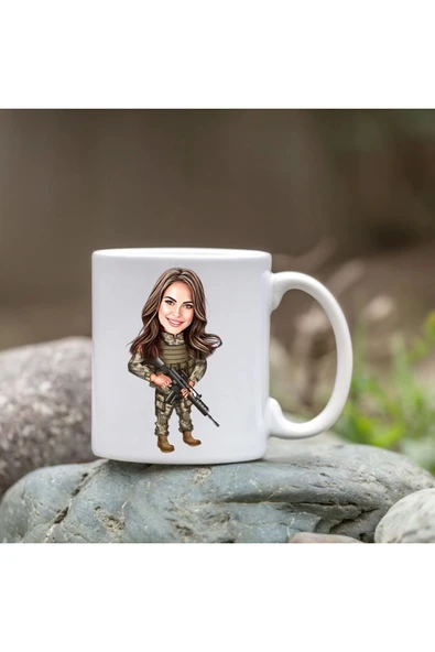 Kişiye Özel Bardak - Karikatür Bardak - Kadın Asker Bardak ürün görseli 1