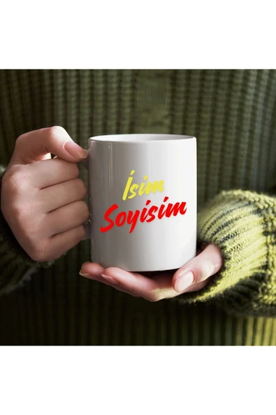 Kişiye Özel Sarı Kırmızı İsim Yazılı Bardak - İsimli Bardak ürün görseli 1