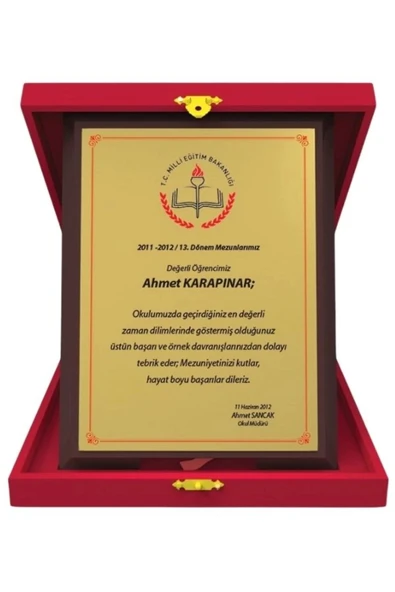 Kişiye Özel Mezuniyet Plaketi - Öğrenci Plaketi ( Büyük Boy ) ürün görseli 1
