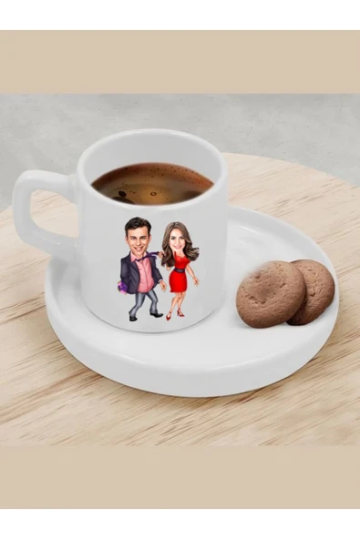 Kişiye Özel Türk Kahvesi Fincanı Karikatür Sevgili Fincanı 2 ürün görseli 1
