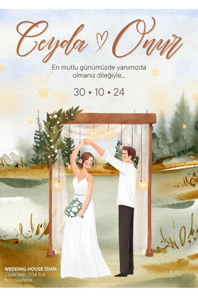 Kişiye Özel Davetiye - Düğün Davetiye - Nişan Davetiye - Nikah Davetiye ( Zarflı ) ( 50 Adet ) MDL 6 ürün görseli 1