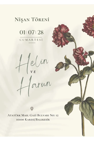 Kişiye Özel Davetiye - Düğün Davetiye - Nişan Davetiye - Nikah Davetiye ( Zarflı ) ( 50 Adet ) MDL 5 ürün görseli 1