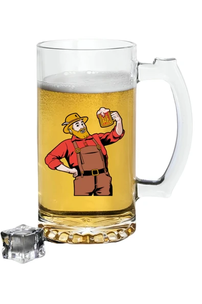 Bira İçen Erkek Baskılı Bira Bardağı - Bira Bardak ürün görseli 1