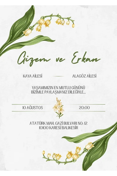 Kişiye Özel Davetiye - Düğün Davetiye - Nişan Davetiye - Nikah Davetiye ( Zarflı ) ( 50 Adet ) MDL 9 ürün görseli 1