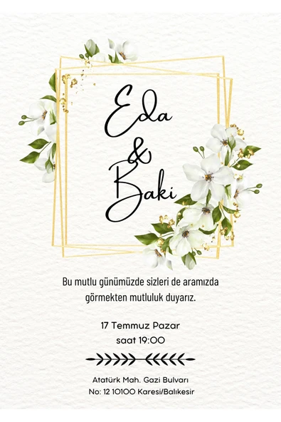 Kişiye Özel Davetiye - Düğün Davetiye - Nişan Davetiye - Nikah Davetiye ( Zarflı ) ( 50 Adet ) MDL 4 ürün görseli 1
