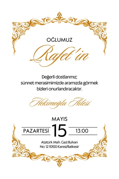 Kişiye Özel Davetiye - Sünnet Davetiye - Sünnet Davetiyesi ( Zarflı ) ( 50 Adet ) Model 4 ürün görseli 1