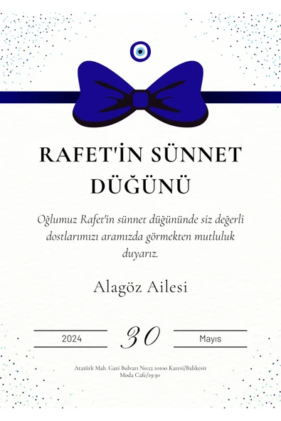 Kişiye Özel Davetiye - Sünnet Davetiye - Sünnet Davetiyesi ( Zarflı ) ( 50 Adet ) Model 3 ürün görseli 1