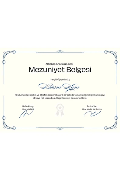 Kişiye Özel Sertifika - Mezuniyet Sertifikası - Mezuniyet Belgesi ( 10 Adet ) Sade ürün görseli 1