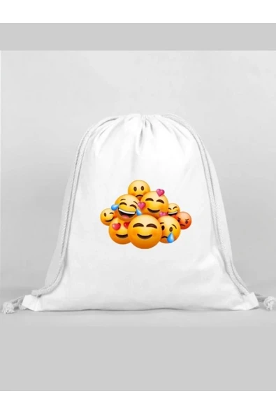 Emoji Baskılı Sırt Çantası - İp Büzgülü Spor Çanta ürün görseli 1