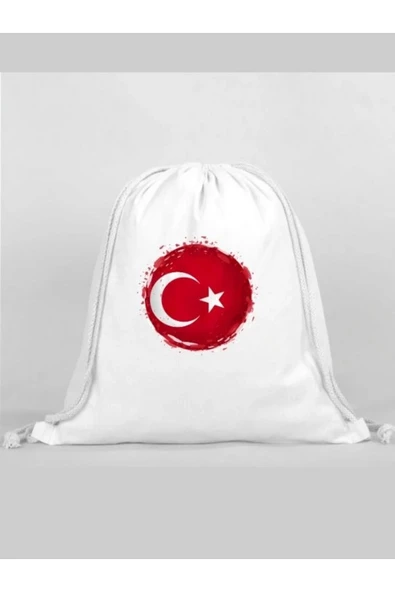 Türk Bayrağı Baskılı Sırt Çantası - İp Büzgülü Spor Çanta ürün görseli 1