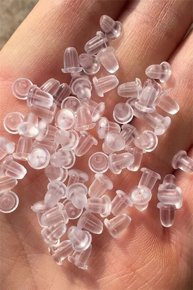 100 Adet(50 Çift) Silikon Küpe Arkalığı, Küpe Pistonu, Küpe Arkası 6x5 Mm TKR001 ürün görseli 1