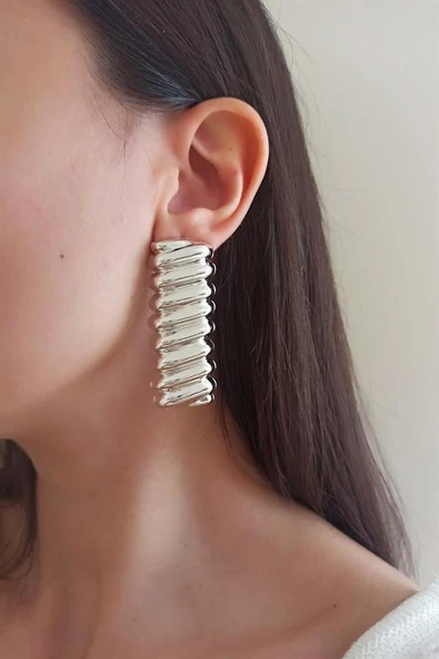 Kadın Özel Tasarım 6 cm Tırtıklı Model Küpe zyna004 ürün görseli 1