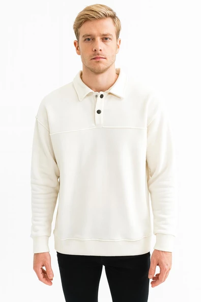Erkek Oversize Uzun Kol Polo Yaka Sweatshırt-7100 ürün görseli 1