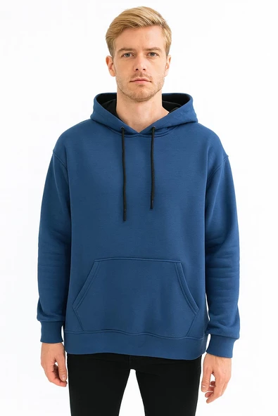 Erkek Oversize Uzun Kol Kapşonlu Sweatshırt-7386 ürün görseli 1