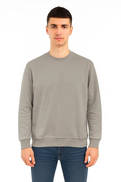 Erkek Oversize Uzun Kol Sıfır Yaka Sweatshırt-7384 ürün görseli 1
