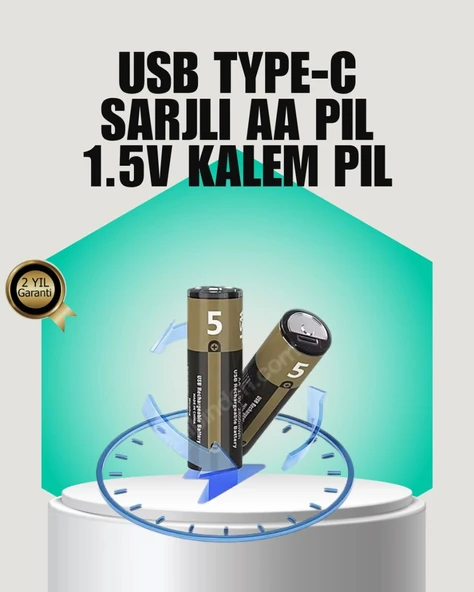 1.5v Aa Şarjlı Lityum Pil | 1000+ Kez Şarj Edilebilir | Hızlı Type-c Şarj (2 Adet) ürün görseli 1