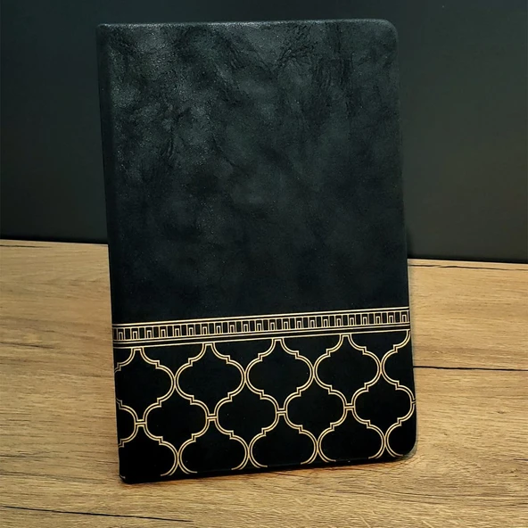 Gold İşlemeli Siyah Deri Defter ürün görseli 1