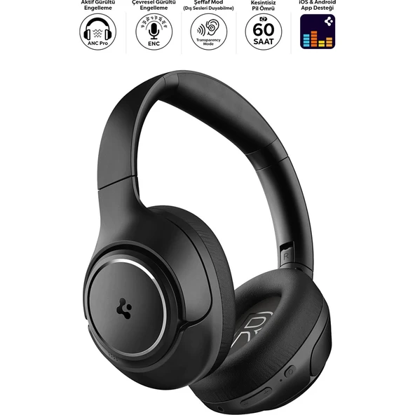 Spigen Audio SA-HP P10 Anc Kablosuz Kulaküstü Kulaklık Siyah ASD09691 ürün görseli 1