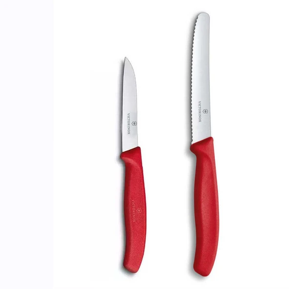 Victorinox Kırmızı 11 CM Tırtıklı Domates Sebze Bıçağı ve 8 CM Düz Bıçak ürün görseli 1