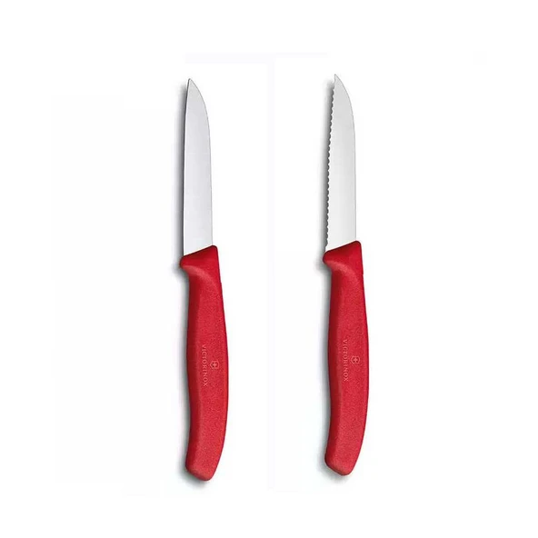 Victorinox 8 CM Kırmızı Tırtıklı ve Düz Bıçak Seti 2li ürün görseli 1
