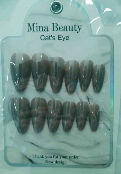 Mina Beauty Kedi Gözü Takma Tırnak 12 li Parlak Toprak ürün görseli 1
