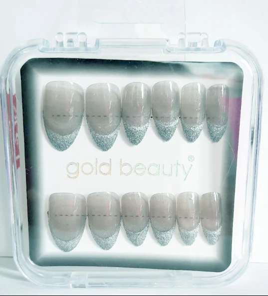 Gold Beauty Kedi Gözü Takma Tırnak 12 li EP-1527 - 10 Sedefli Gümüş Gri ürün görseli 1