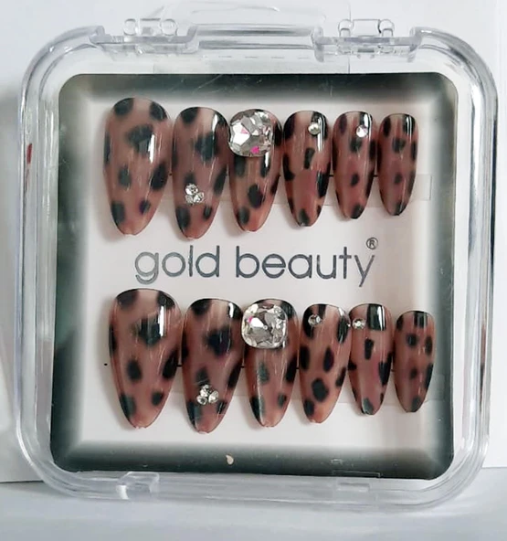 Gold Beauty Kedi Gözü Takma Tırnak 12 li EP-1527 - 9 Leopar ürün görseli 1