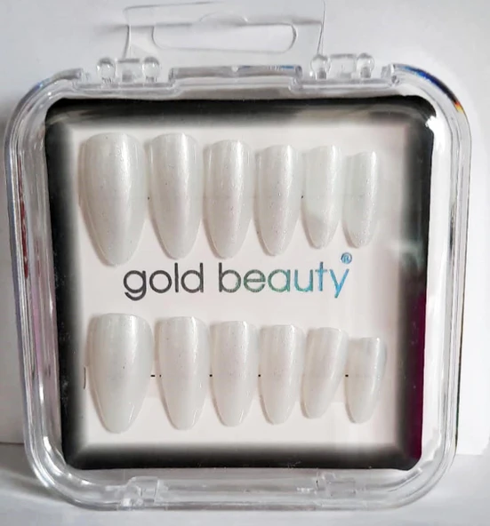 Gold Beauty Kedi Gözü Takma Tırnak 12 li EP-1527 - 7 Sedefli Beyaz ürün görseli 1