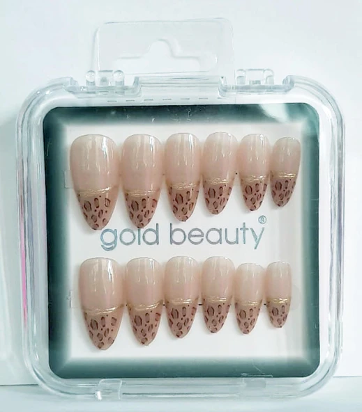 Gold Beauty Kedi Gözü Takma Tırnak 12 li EP-1527 - 26 Ten Ucu Desenli ürün görseli 1