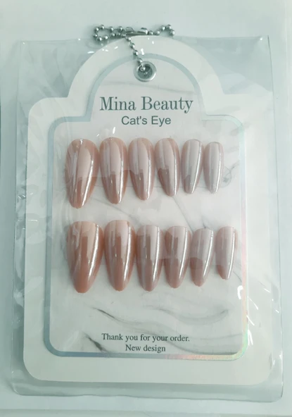 Mina Beauty Kedi Gözü Takma Tırnak 12 li Parlak Bej ürün görseli 1