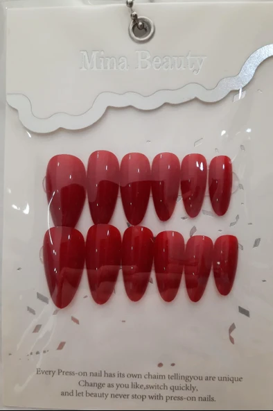 Mina Beauty Kedi Gözü Takma Tırnak 12 li Parlak Kırmızı ürün görseli 1