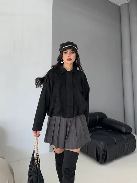 Süet Apoletli Bomber Ceket - Resim 5