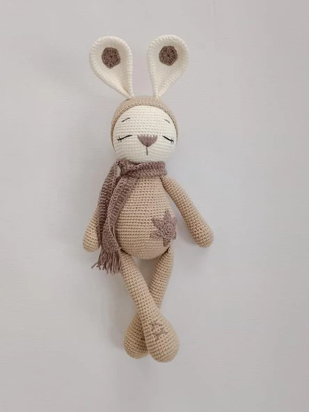 Sütlü Kahve Uykucu Tavşan Uyku Arkadaşı Amigurumi Organik Oyuncak ürün görseli 1