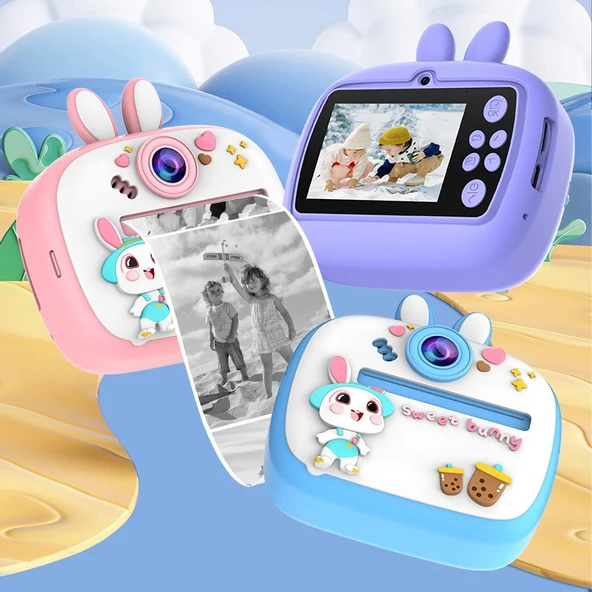 Tavşan Temalı Anında Baskılı Çocuk Kamerası Print Kamera | Çift Kamera, 2,0″ Ekran, Silikon Kılıf ürün görseli 1
