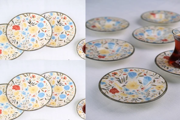 Tabak Evi Porselen Fiori 6 Kişilik Pasta Takımı 20cm ve Çay Tabak Takımı 12cm ürün görseli 1