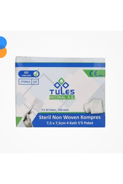 Tules Steril Spanç (Non Woven) 7,5cm x 7,5cm 4 kat 100'lü Kutu ürün görseli 1