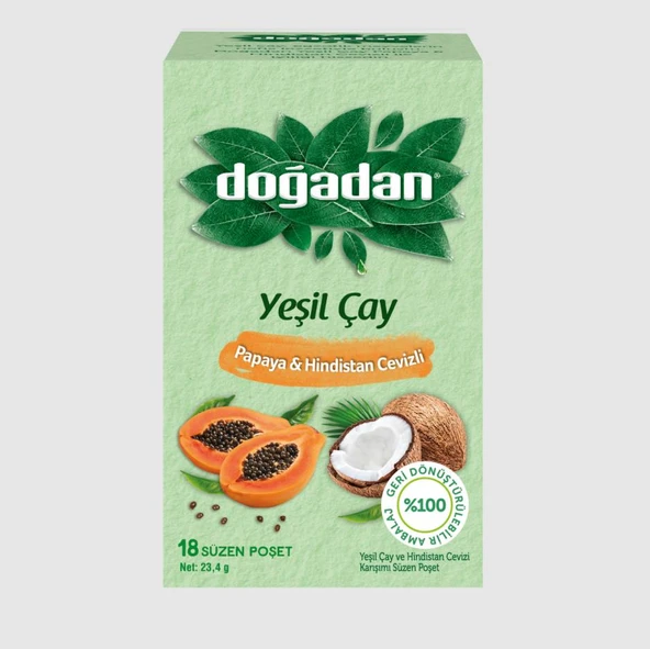 Doğadan Papaya ve Hindistan Cevizli Poşet Yeşil Çay 18'li ürün görseli 1