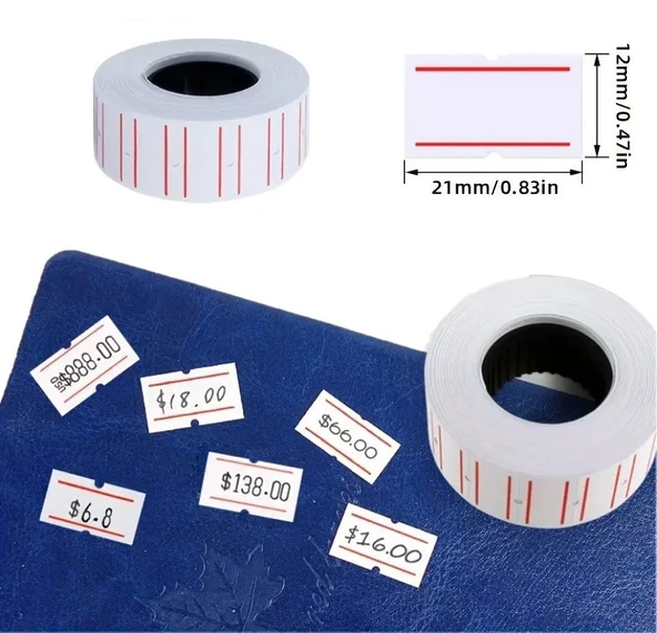 Mx5500 Meto 12x21mm Beyaz Kırmızı Çizgili Fiyatlama Etiketi (1.ADET.ETİKET) ürün görseli 1