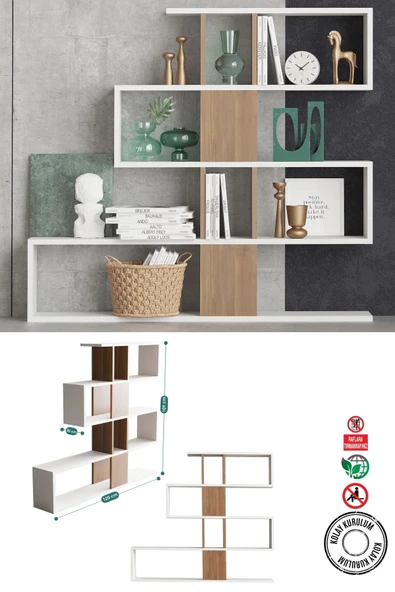 Decormet Karlin Kitaplık Beyaz/Ceviz - Resim 9