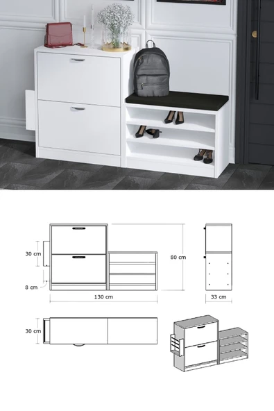 Decormet Trend Ayakkabı Dolabı Beyaz - Resim 2