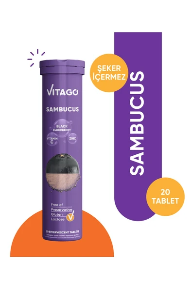 Vitago Sambucus, Vitamin C Ve Çinko 20li Efervesan Tablet ürün görseli 1