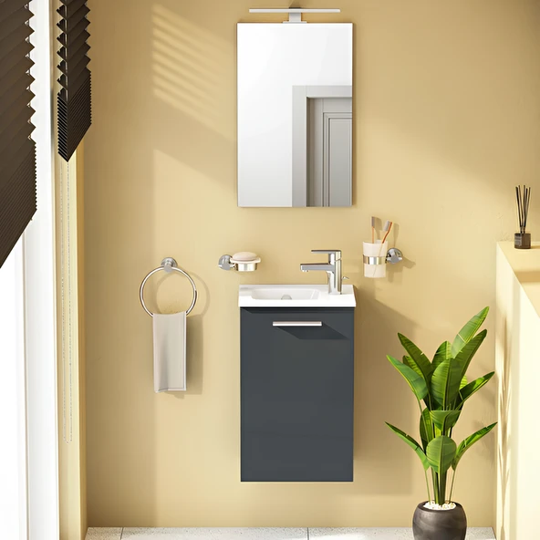 VitrA Mia 69582 Banyo Dolabı Seti Kapaklı 40 Cm Antrasit ürün görseli 1