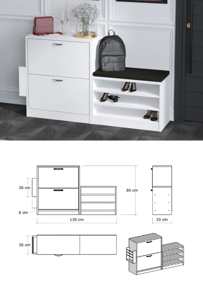 Decormet Trend Ayakkabı Dolabı Beyaz - Resim 6