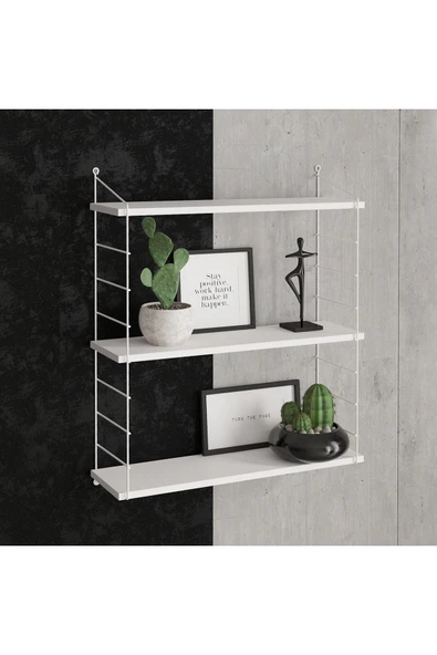 Decormet Armoni Raf Seti 3 Raflı 200*720 Metal Beyaz+Ahşap ürün görseli 1