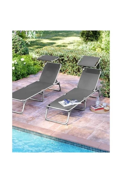 Songmics GCB19 55x193x31 cm Gölgelikli Katlanabilir Şezlong - OUTLET ürün görseli 1